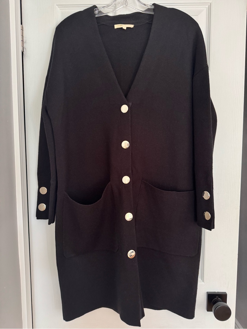 Maje Long Knit Black Cardigan Sweater Size 1 (S-M)